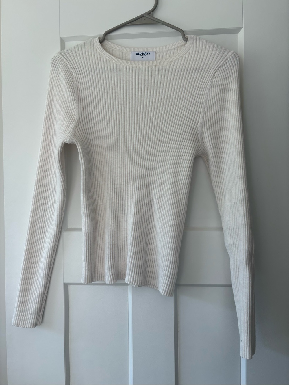 Old Navy Cream Ribbed Long Sleeve Crewneck Top